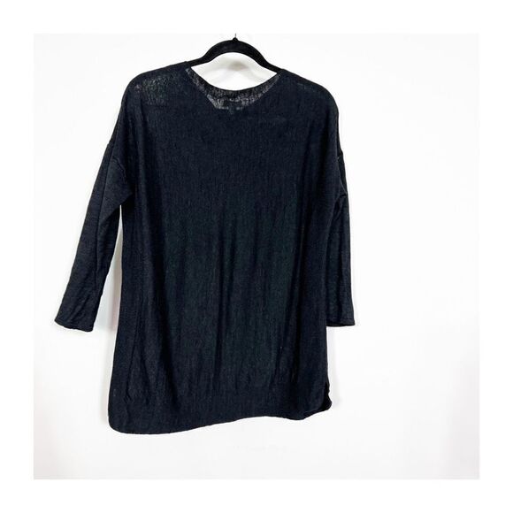 J Jill Top Blouse Sweater Linen Blend 3/4 Sleeve Pullover Lightweight Black Wome - Picture 3 of 9